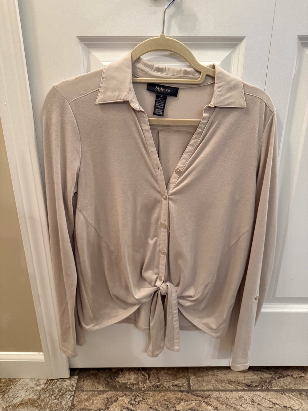 Style & Co. Beige Tie-Front Button-Down Shirt